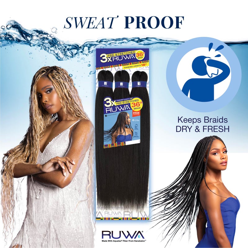 Sensationnel Ruwa prestretched braiding hair - 3x 36 inch water repellent kanekalon fast dry synthetic sports itch free (3 pack, 1B OFFBLACK) - Image 4